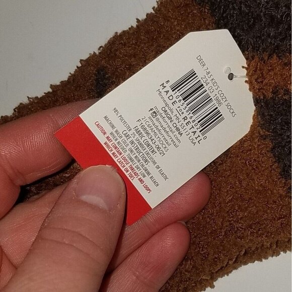 NEW 2 Pairs Brown Deer Kids Cozy Socks Fuzzy Size 7-8.5 Lot Reindeer - Picture 4 of 6